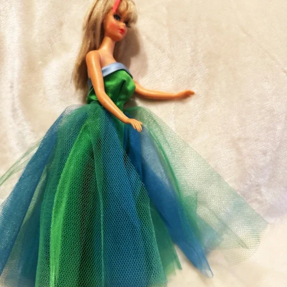 strapless open back dress Black wedding dress with gold accents for barbie dolls  The Doll Tailor